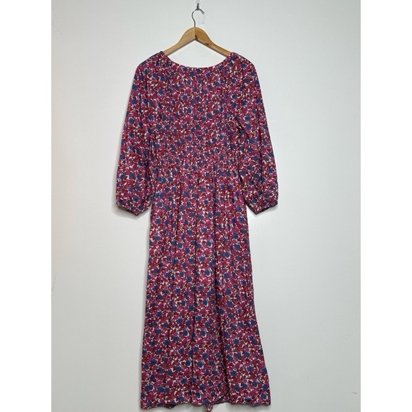 J. Crew V-Neck Midi Dress in Berry Floral Size Small - Picture 3 of 11